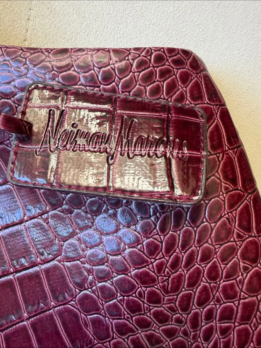 Neiman Marcus Croc-Embossed Burgundy Tote Bag